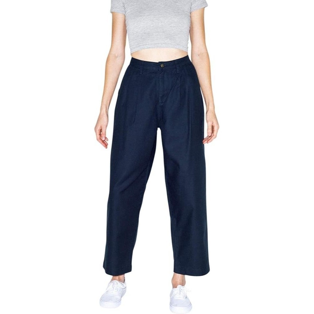 American Apparel Women's Twill Pleated Pant Size 28 x 27 Navy